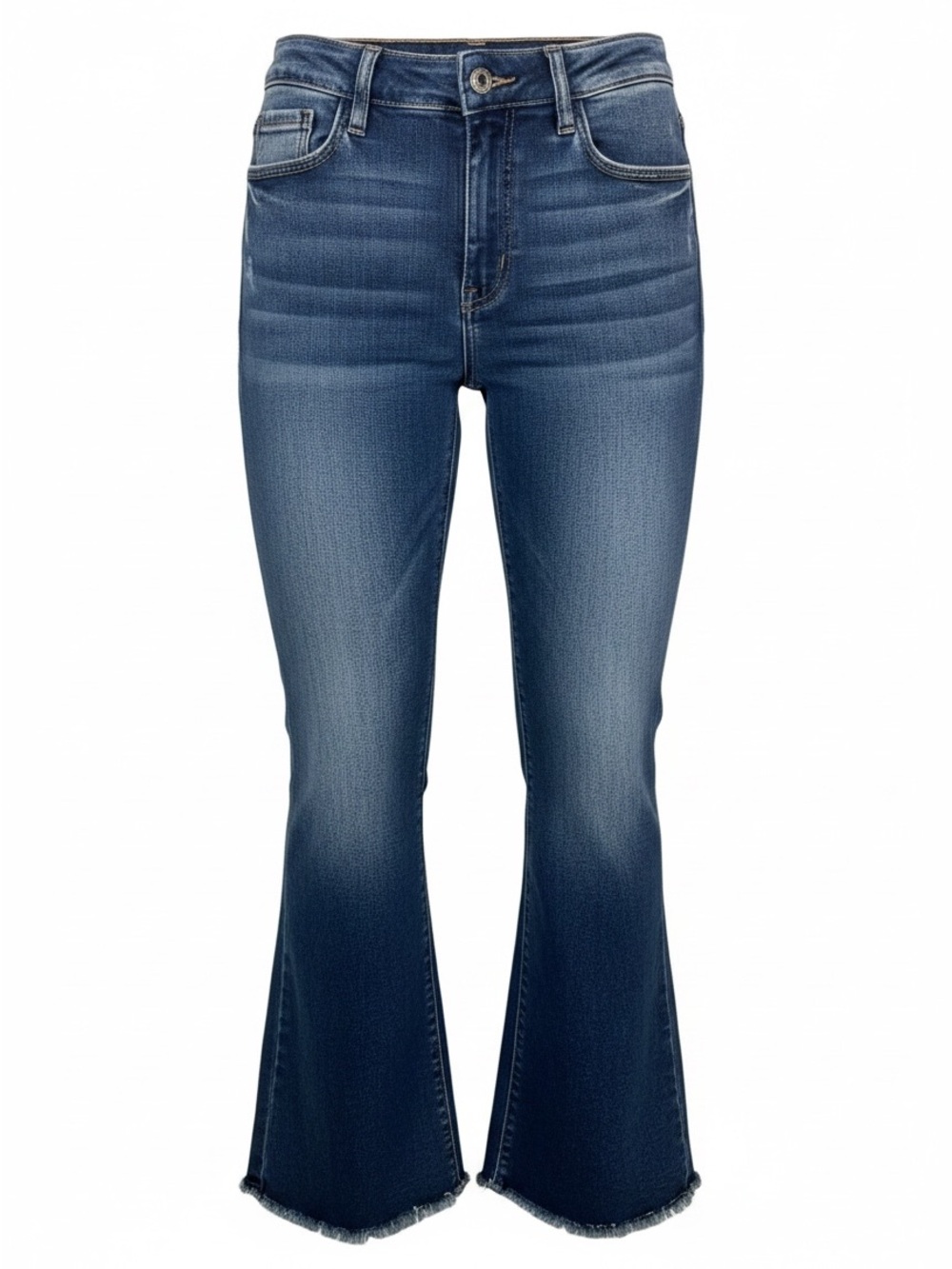 KanCan Dark Blue Flare Jeans with Frayed Hem